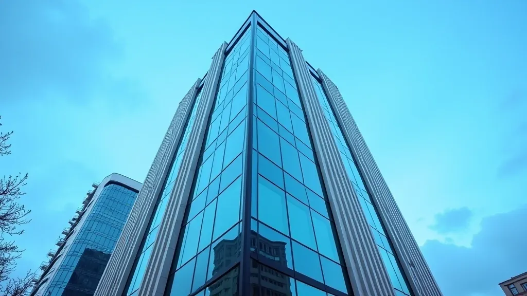 Moderní budova banky v Praze, architektura finančního sektoru